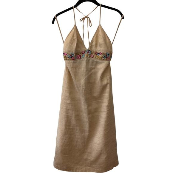 French Connection 100% Ramie Halter Dress Embroidered Floral Midi Size S - Picture 1 of 7